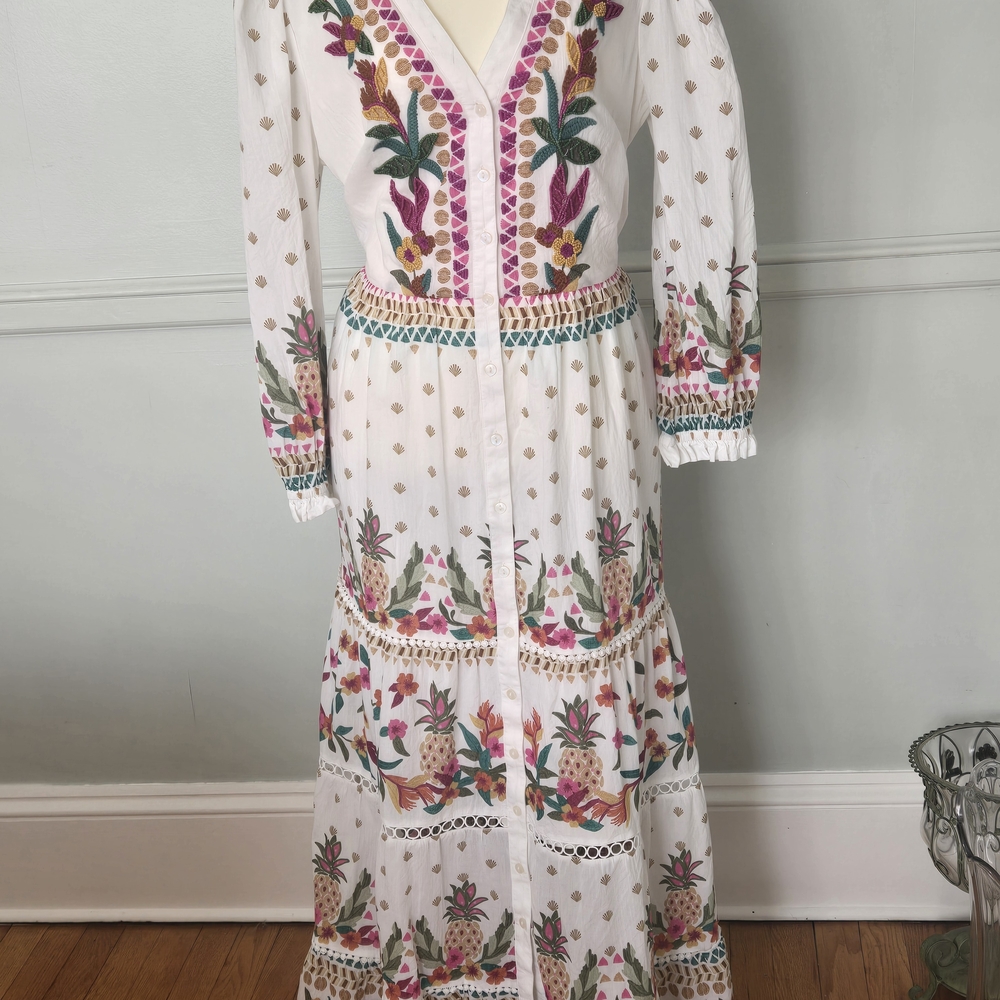 Chico's White Dress with Colorful Embroidery